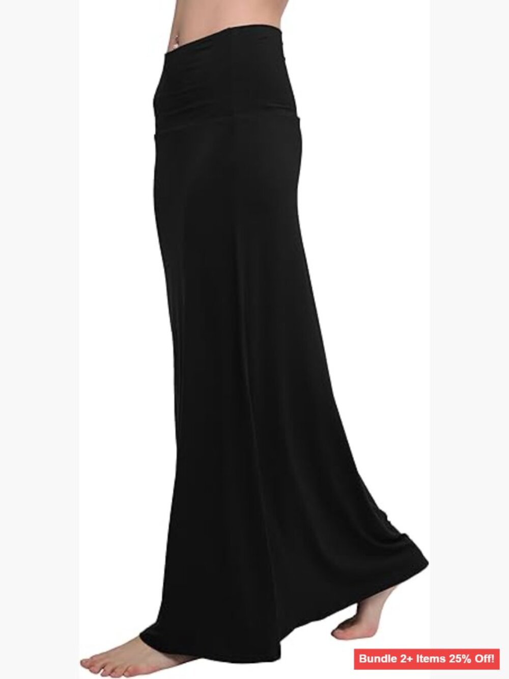 Stretchy High Waist A-Line Flared Midi Skirt, Size Medium, Polyester Spandex